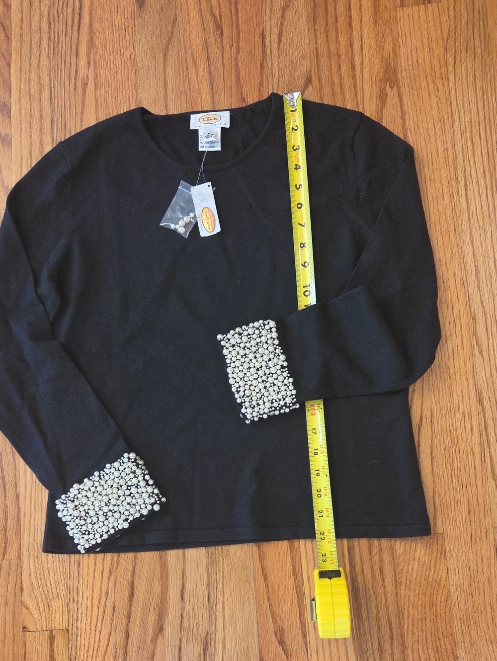 NWT Talbots Black Long Sleeve Sweater W/ Pearl Beaded Cuff Size: PM - Picture 8 of 12